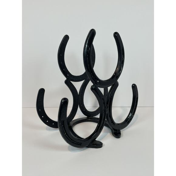 Handmade Welded Horseshoe Rack Rustic Farmhouse Decor 10” Black Metal Art - Picture 2 of 7